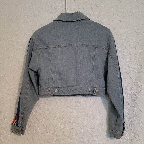 Wet Seal Vintage Light Blue Cropped Rainbow Sleeve Denim Jacket Women's Sz XS - Picture 2 of 8
